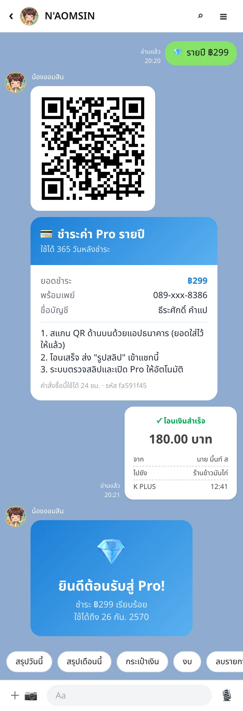 ตัวอย่างการชำระ Pro